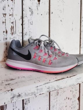 Nike Air Zoom Pegasus 33 Grey Pink Running Shoes | Size 9.5 | 831356-006